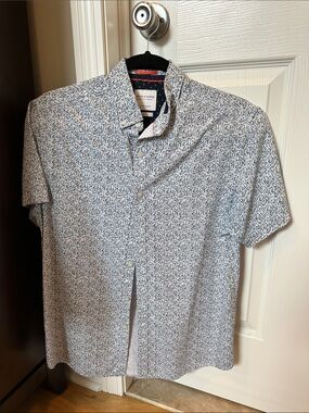 Denim & Flower White and Navy Micro-Print Short-Sleeve Button-Down Shirt
